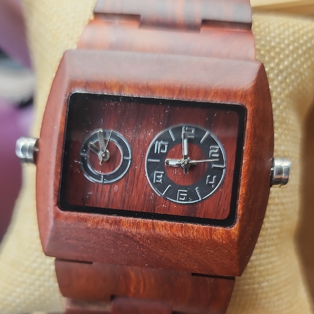 Elegant Wooden Dual Dial Watch